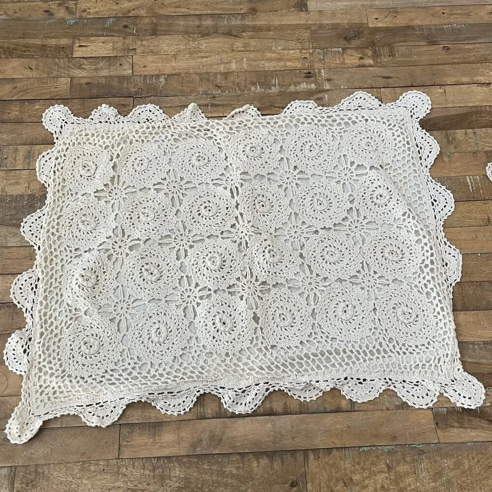 Vintage Hand Crochet Cotton 2 Standard Pillow Shams 25